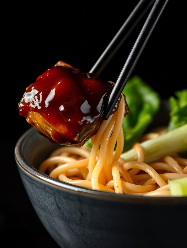 Close-up of Noodles with Chopsticks