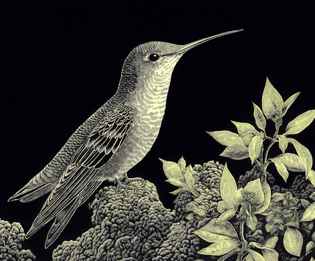 Monochrome Hummingbird Illustration