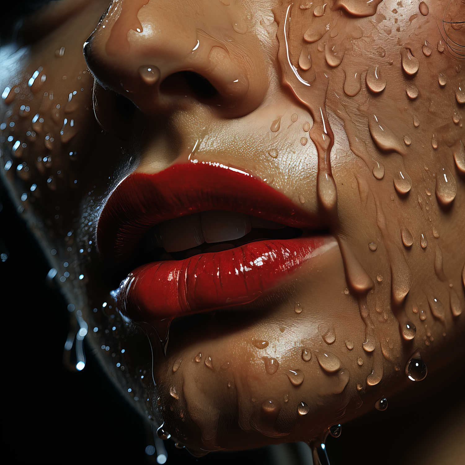 Glistening Skin and Red Lips