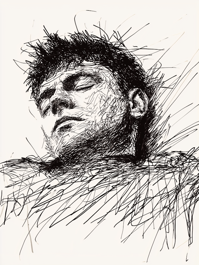 Expressive Black and White Sketch of a Human Face