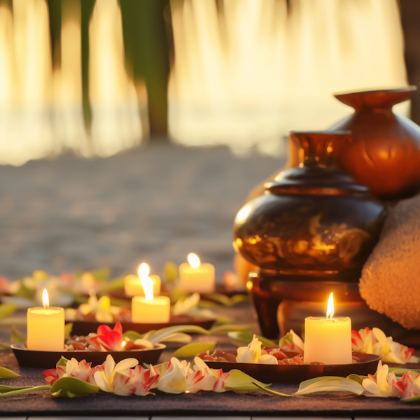 Serenity Glow: Candles, Petals, and Sunset Ambiance
