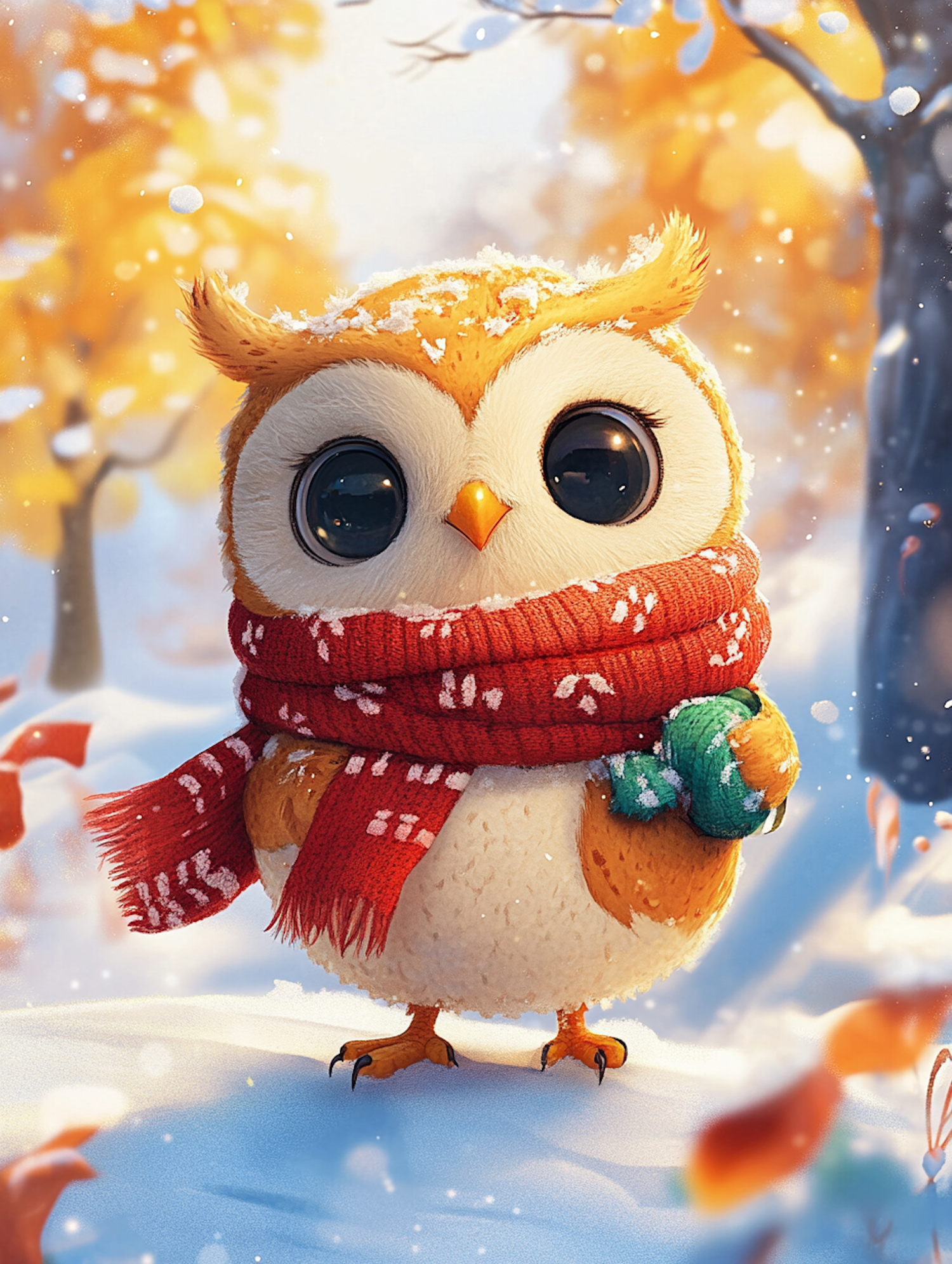 Cartoon Owl in Snowy Landscape