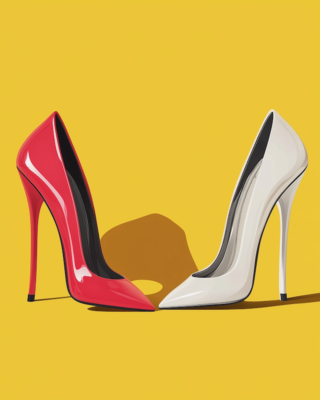 Elegant High-Heeled Shoes on Yellow Background