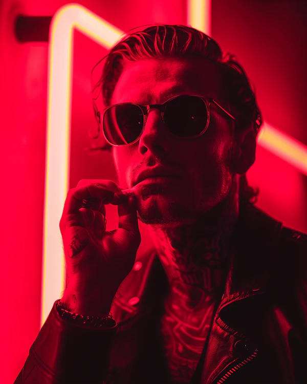 Man in Red Neon Light