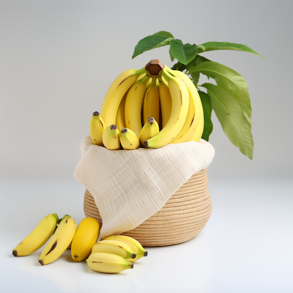 Freshly Picked Bananas in Wicker Basket