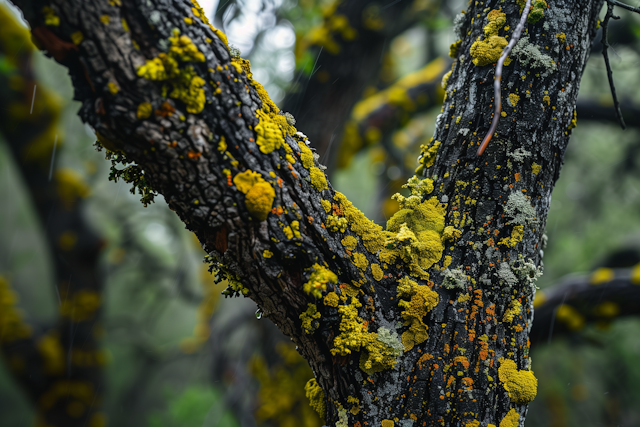 Symbiotic Beauty on Tree Bark