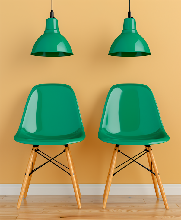 Modern Green Chairs and Pendant Lights