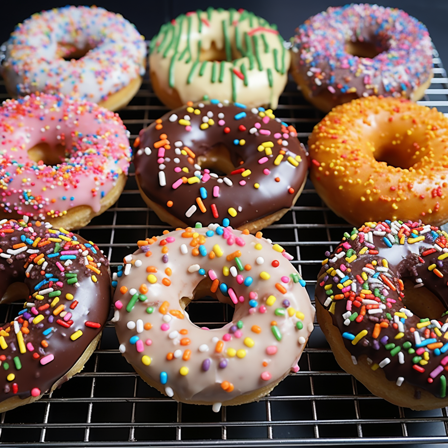 Festive Assortment of Sprinkled Donuts