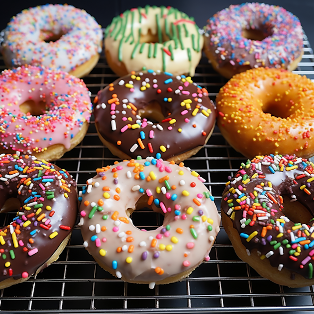 Festive Assortment of Sprinkled Donuts