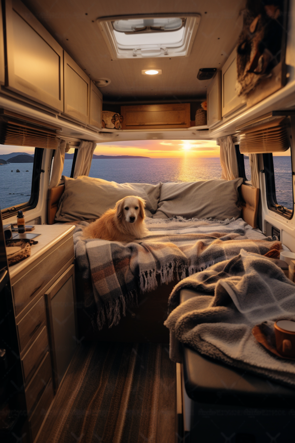 Serene Sunset Sojourn with Golden Companion