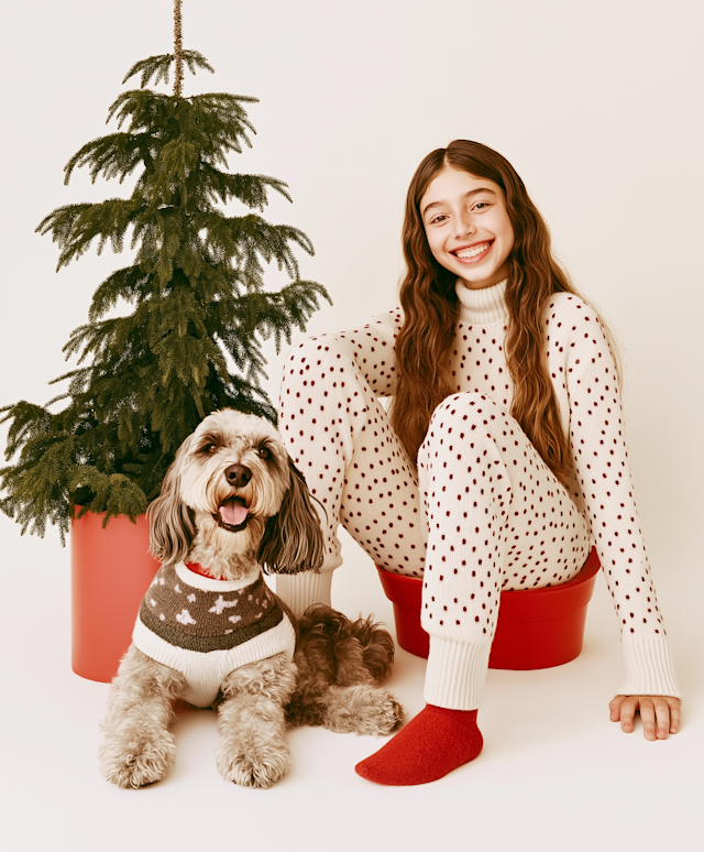 Cozy Holiday Scene with Girl and Dog