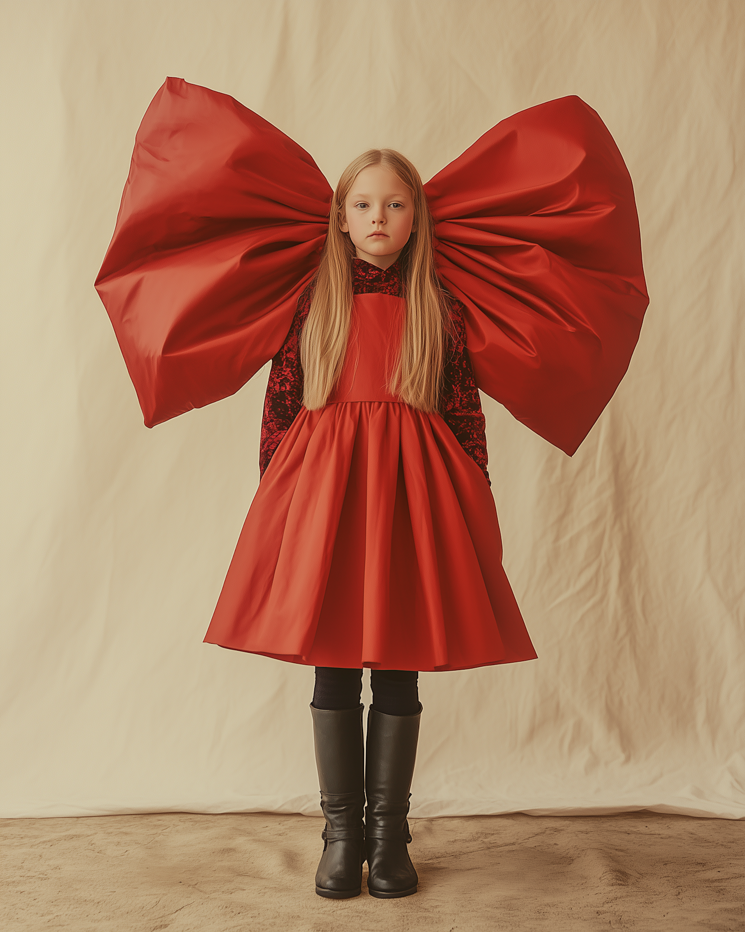 Girl in Red Dress with Oversized Bow