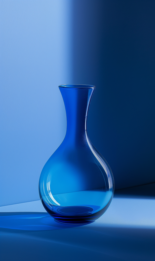 Cobalt Blue Glass Vase Against Monochromatic Background