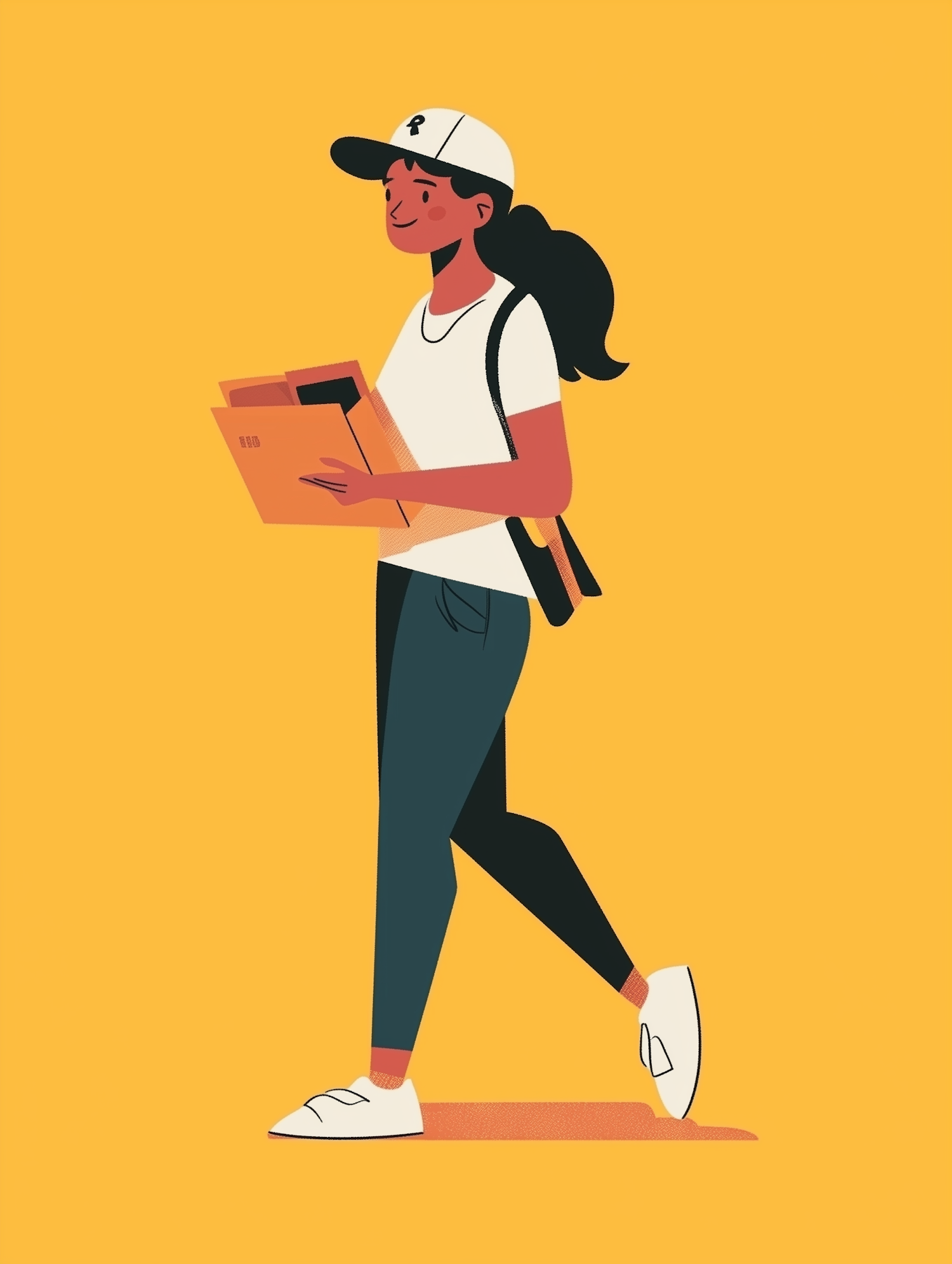 Young Woman Walking with Textbooks