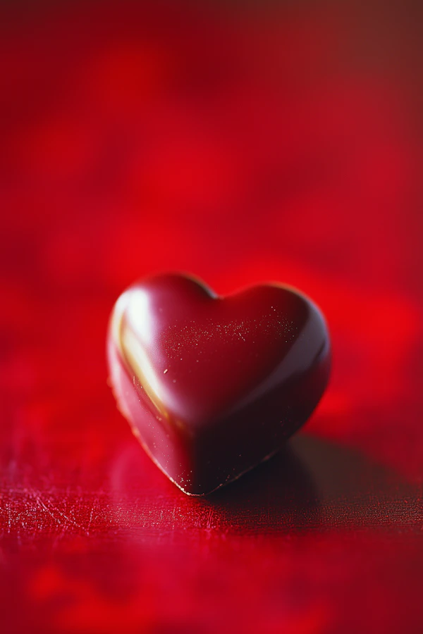 Heart-Shaped Chocolate on Red Background