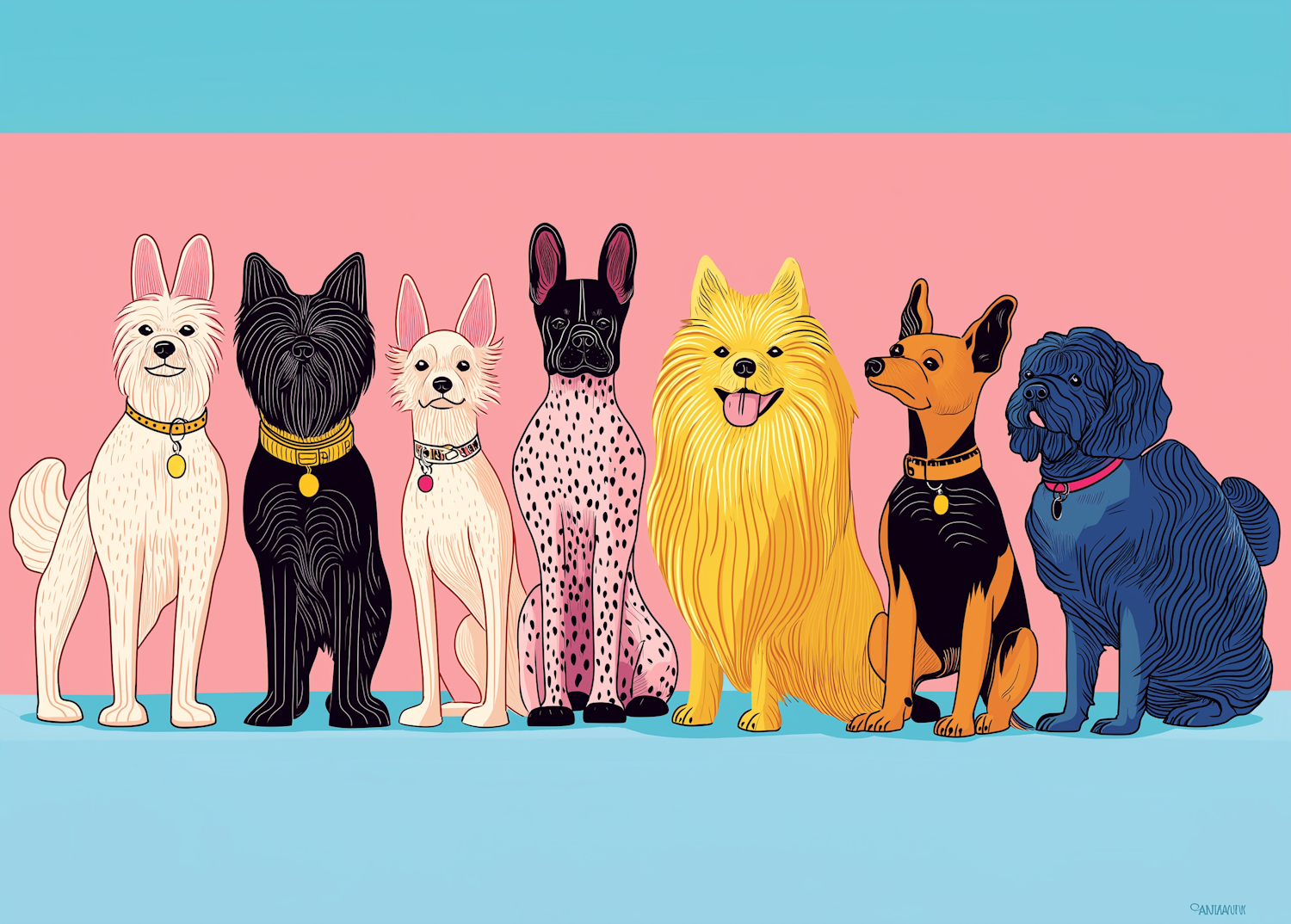 Colorful Illustration of Dog Breeds