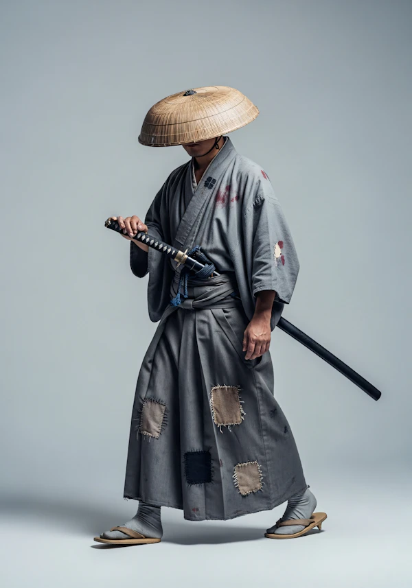 Samurai in Gray Kimono