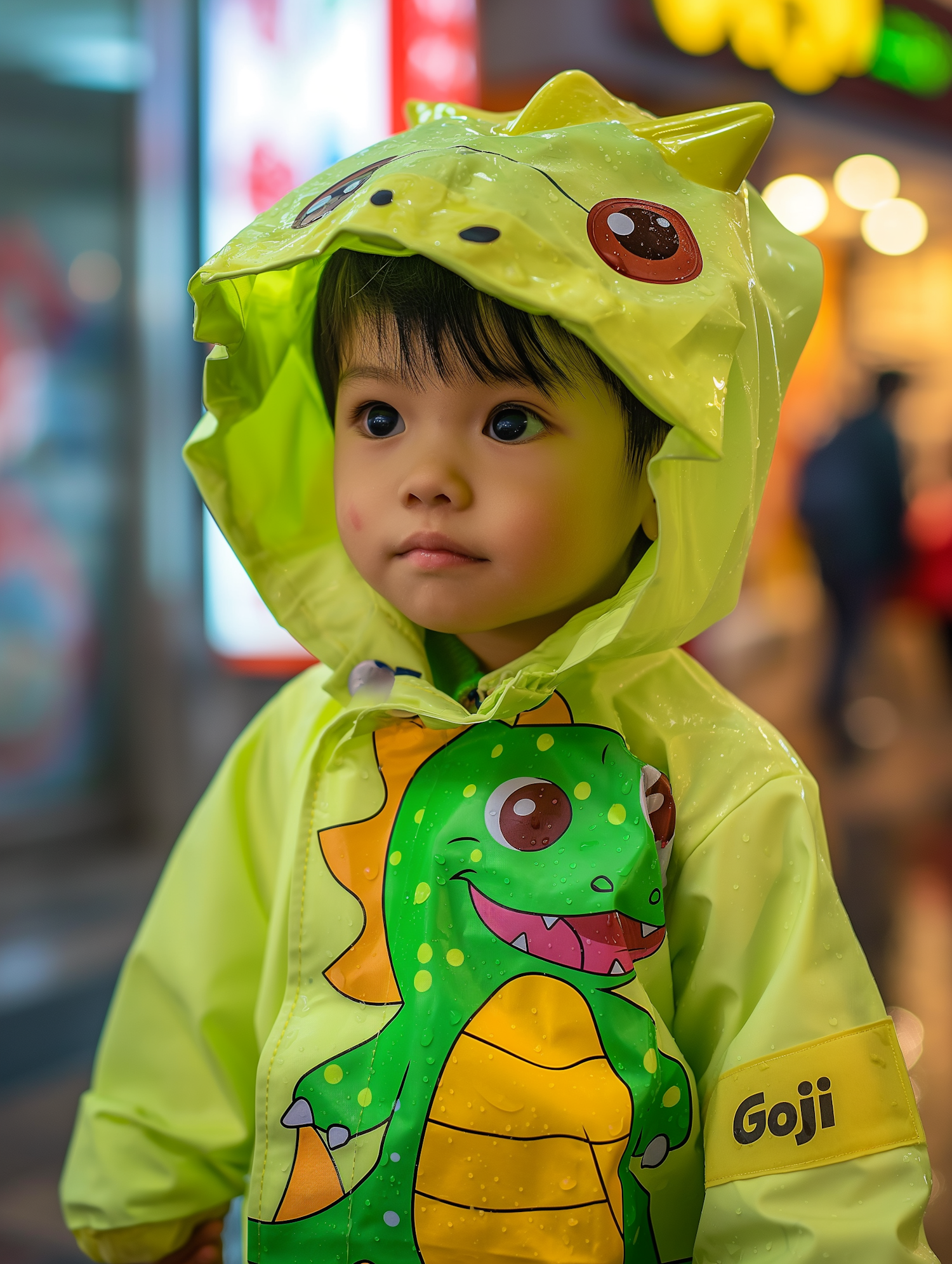 Child in Dinosaur Raincoat