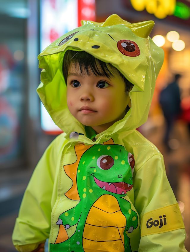 Child in Dinosaur Raincoat