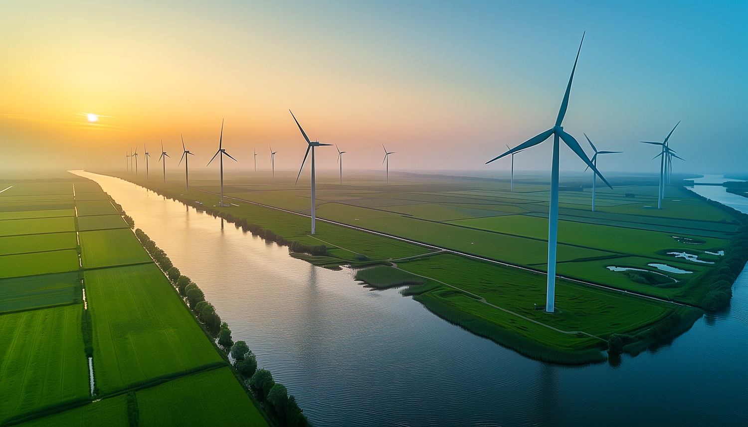 Serene Wind Turbines at Sunrise