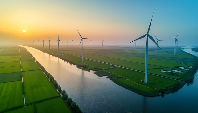 Serene Wind Turbines at Sunrise