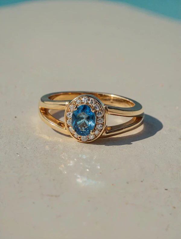 Elegant Gold Ring with Blue Gemstone