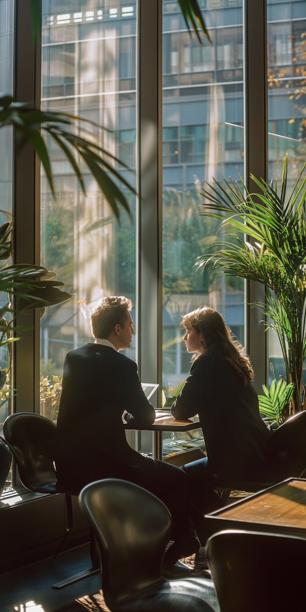 Professional Meeting in Sunlit Indoor Space