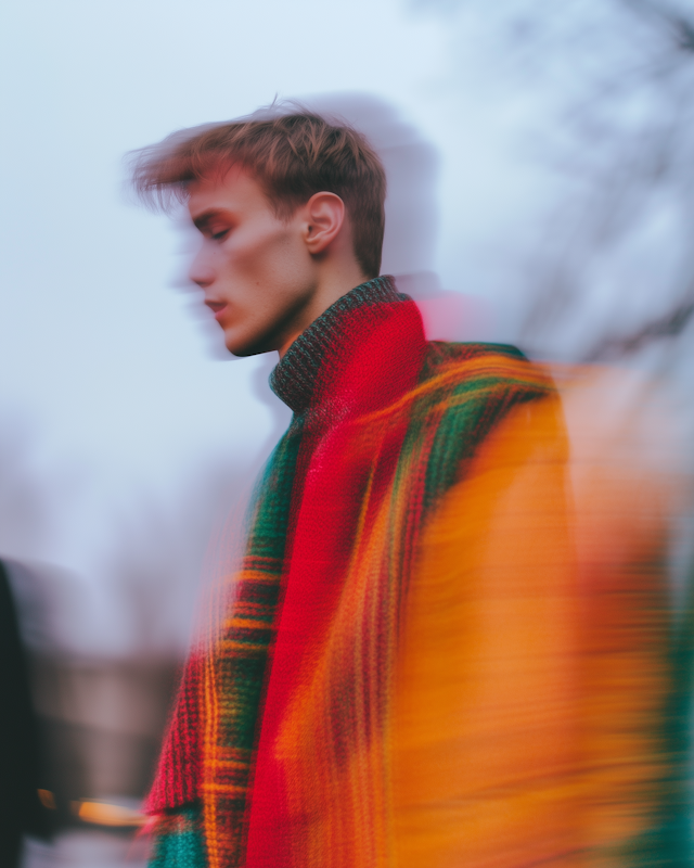 Contemplative Young Man with Vibrant Scarf