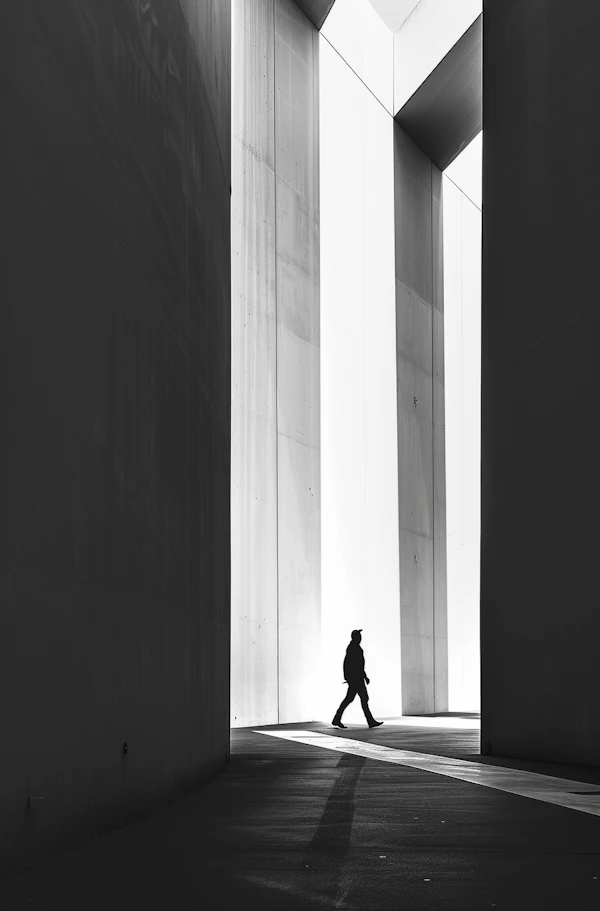 Solitary Figure in Monochrome Architecture