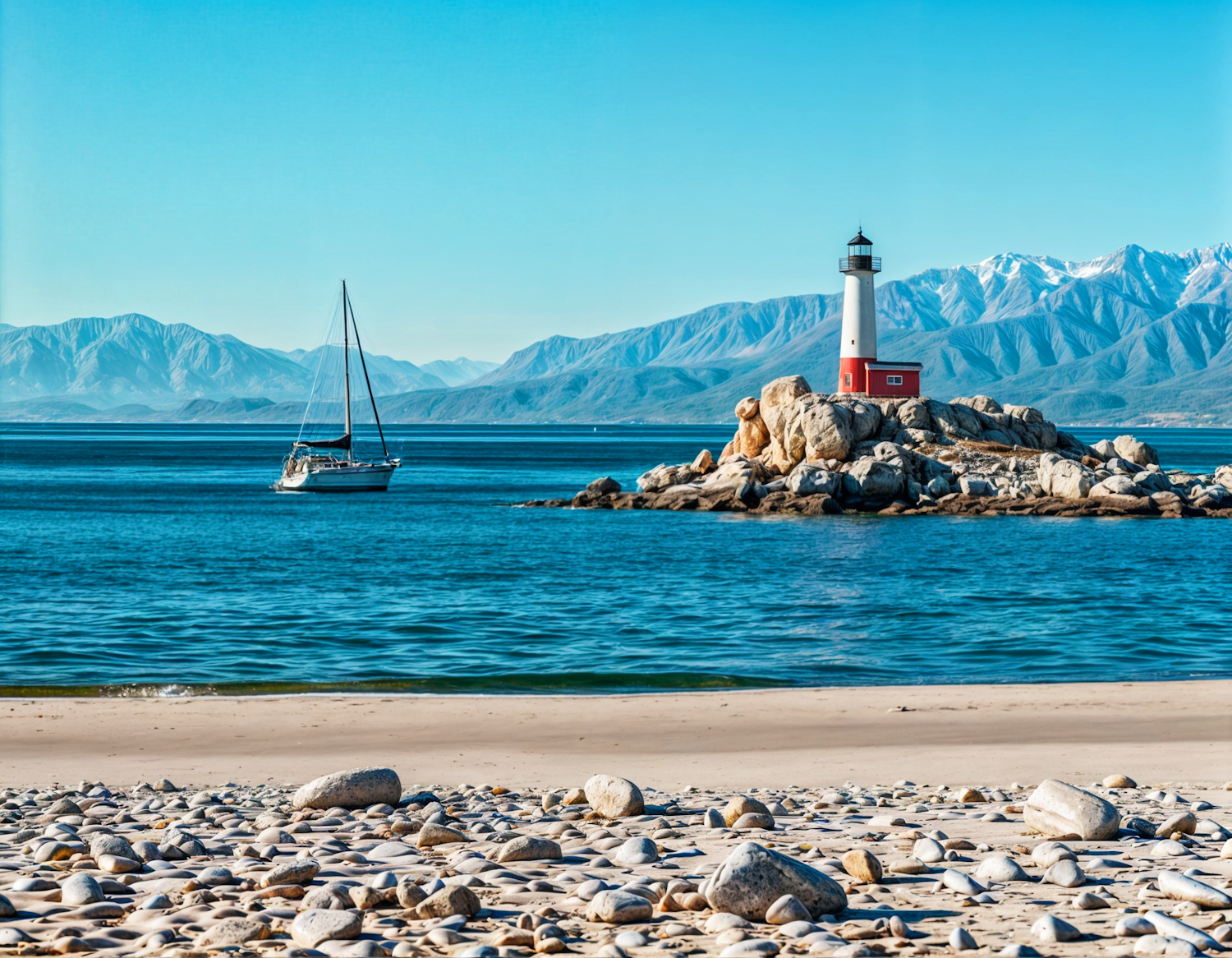 Serene Coastal Scene with Lighthouse