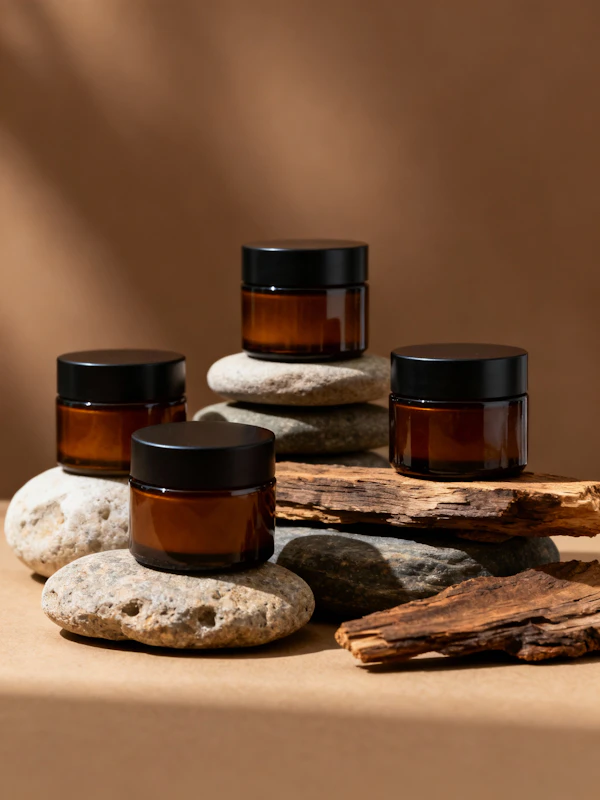 Amber Glass Jars Display