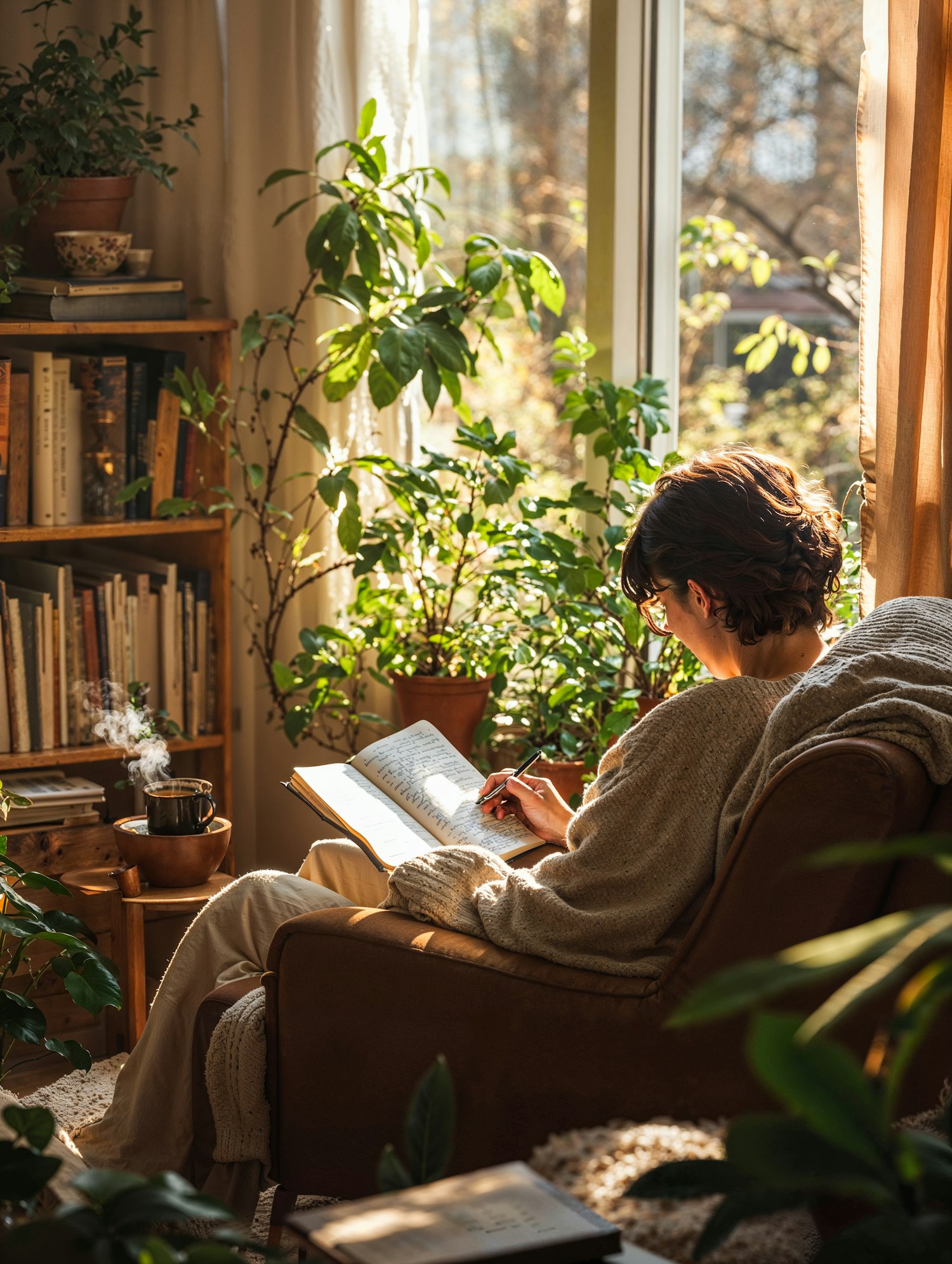 Cozy Sunlit Room with Writer