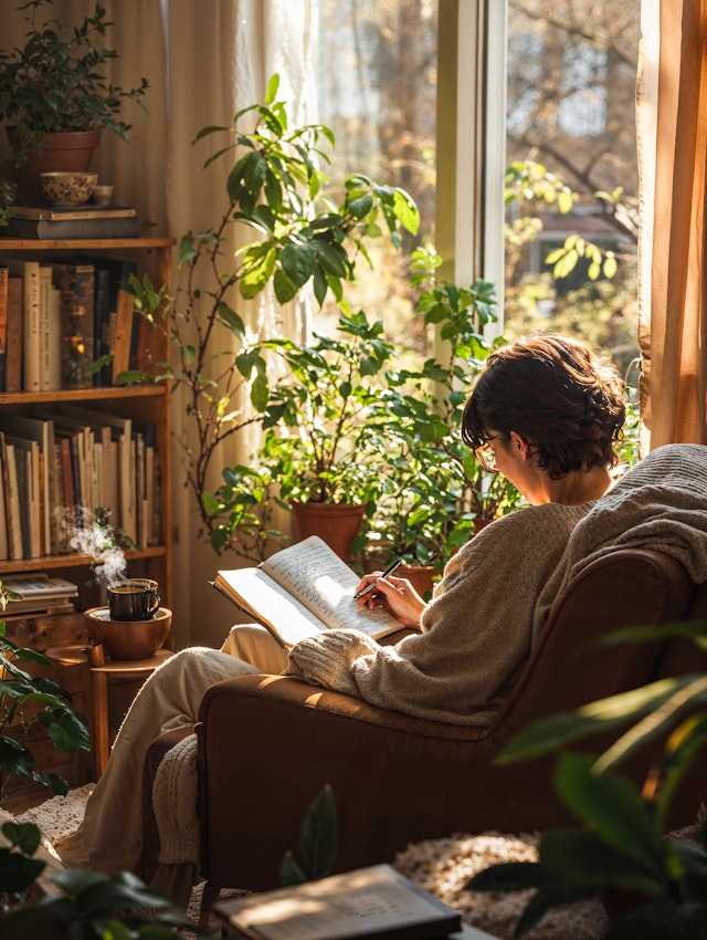 Cozy Sunlit Room with Writer