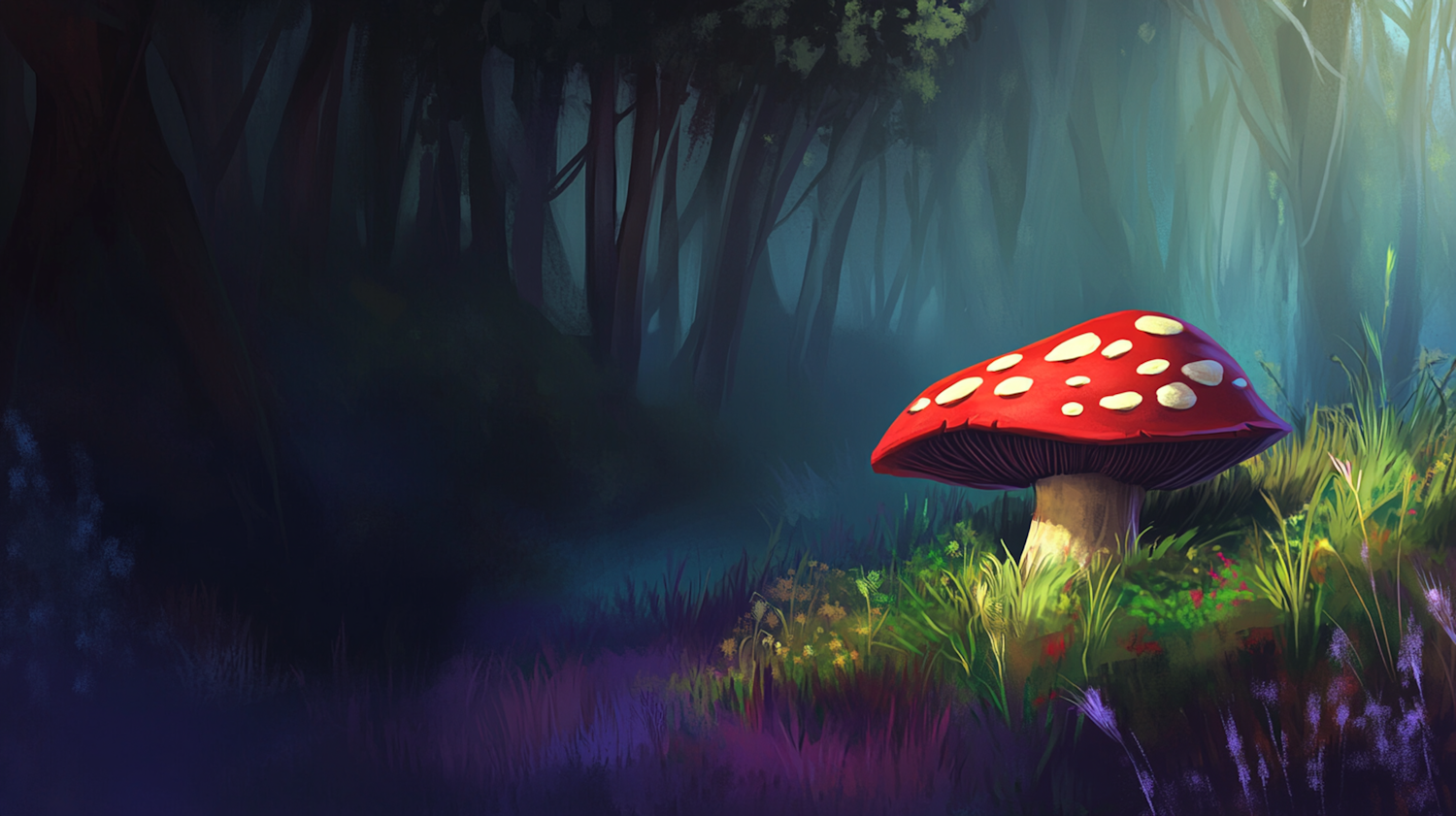 Enchanted Forest with Red Mushroom