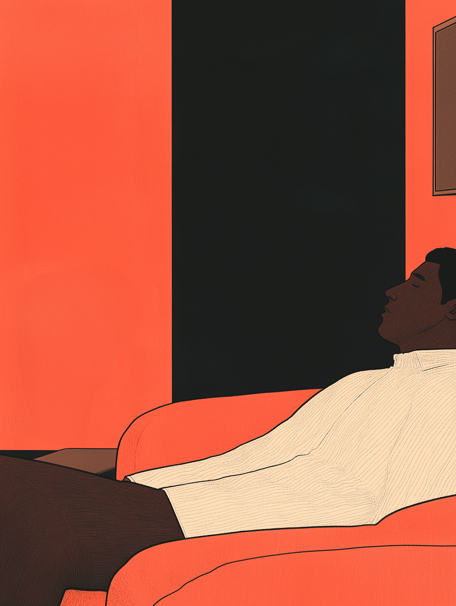 Reclining Person on Orange Couch