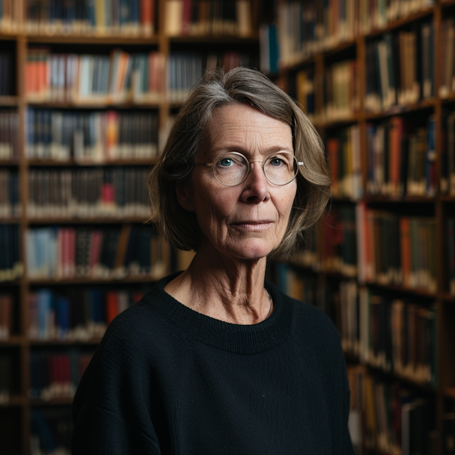 Scholarly Woman by Bookshelf