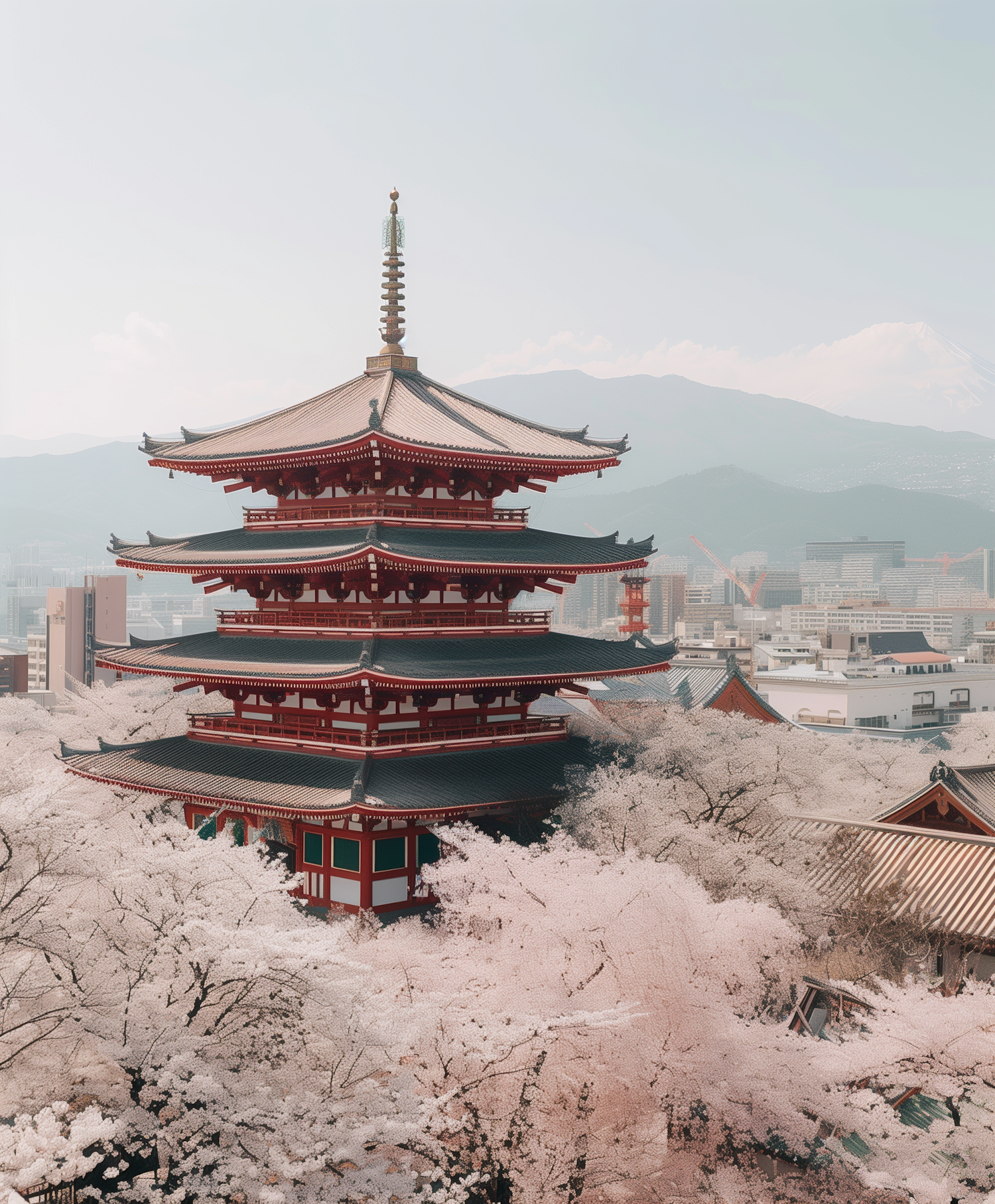 Majestic Pagoda Amidst Cherry Blossoms