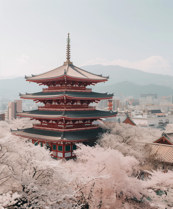 Majestic Pagoda Amidst Cherry Blossoms