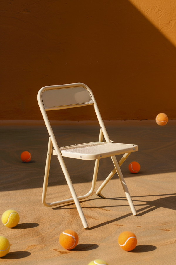 Beige Folding Chair with Tennis Balls