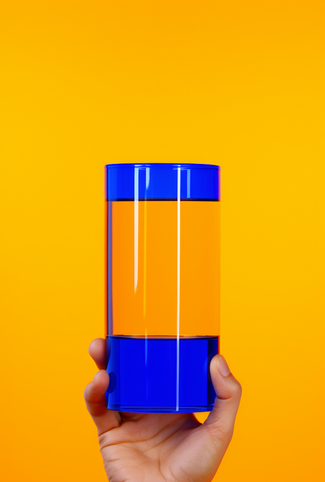 Blue-Base Glass in Hand Against Orange