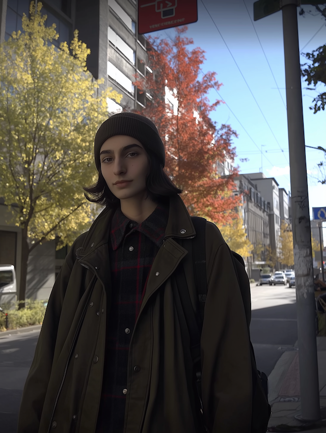 Person on City Street in Autumn