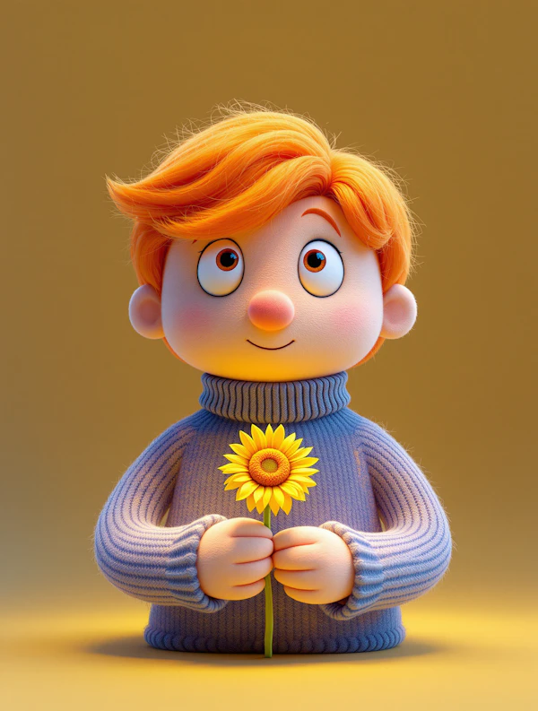 Cartoon Character with Sunflower