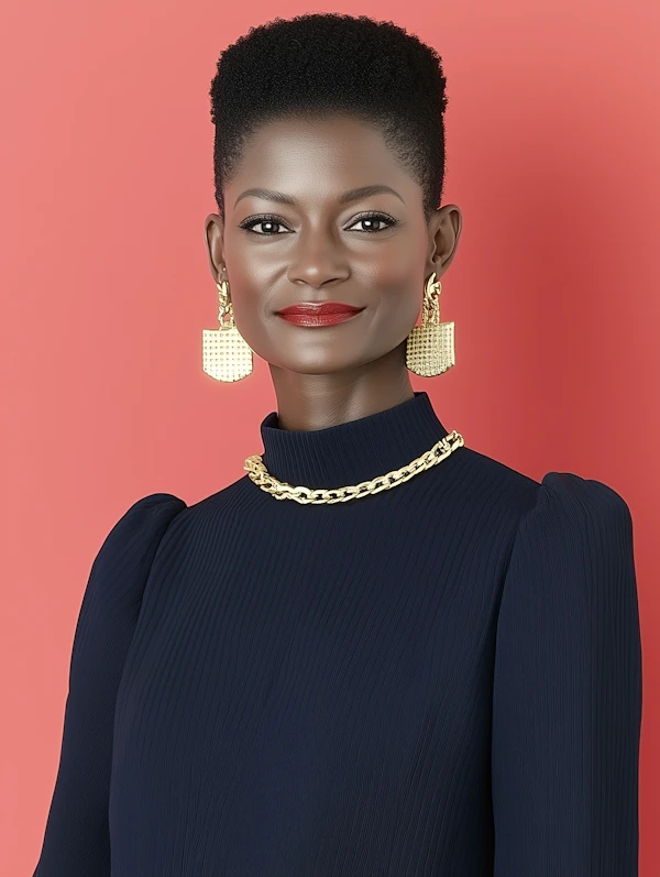 Elegant Woman in Coral Background