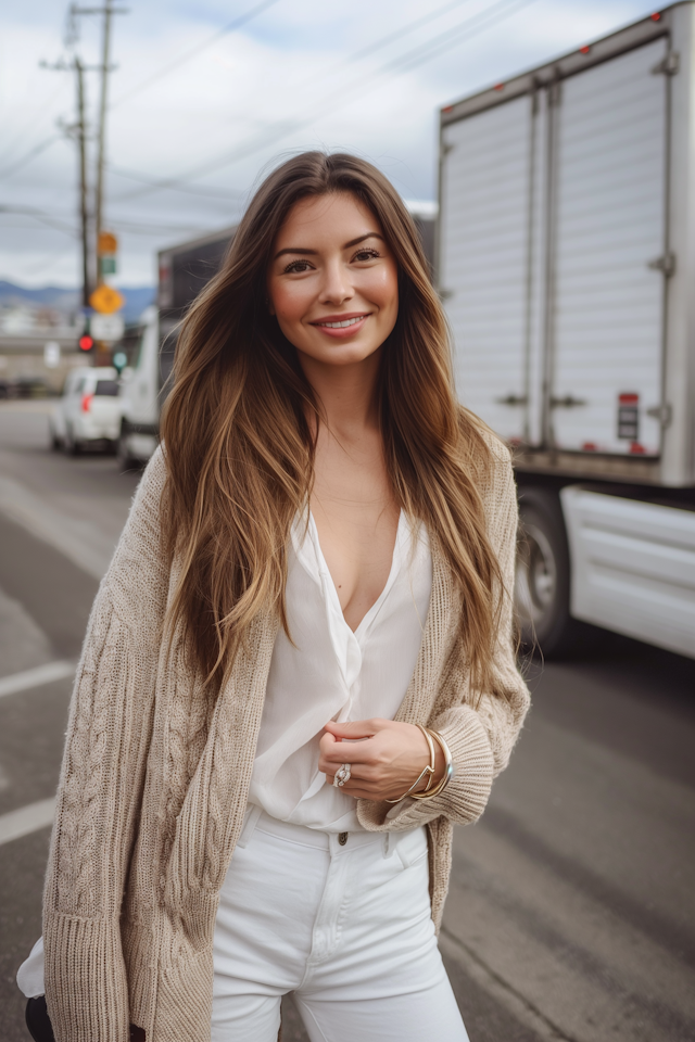 Casually Confident Woman in Monochromatic Outfit