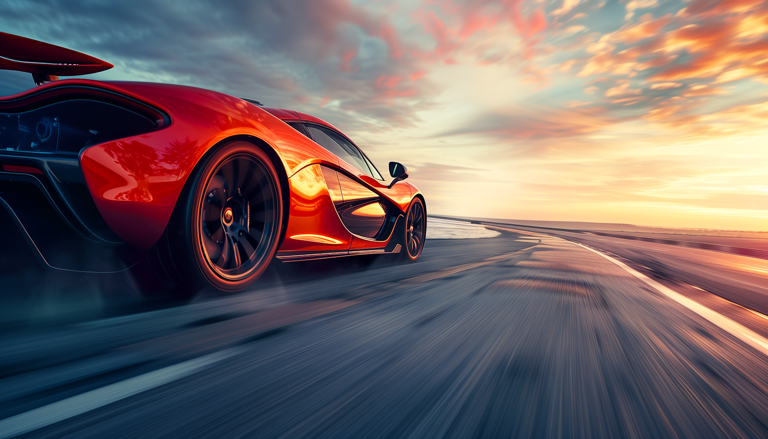 Speeding Sports Car at Sunset