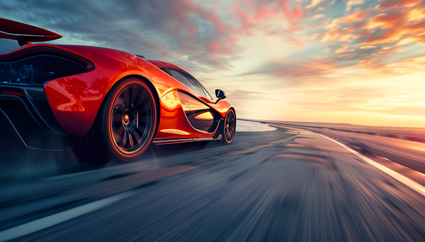 Speeding Sports Car at Sunset