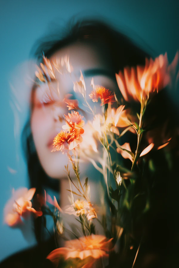 Blurred Subject with Orange Flowers