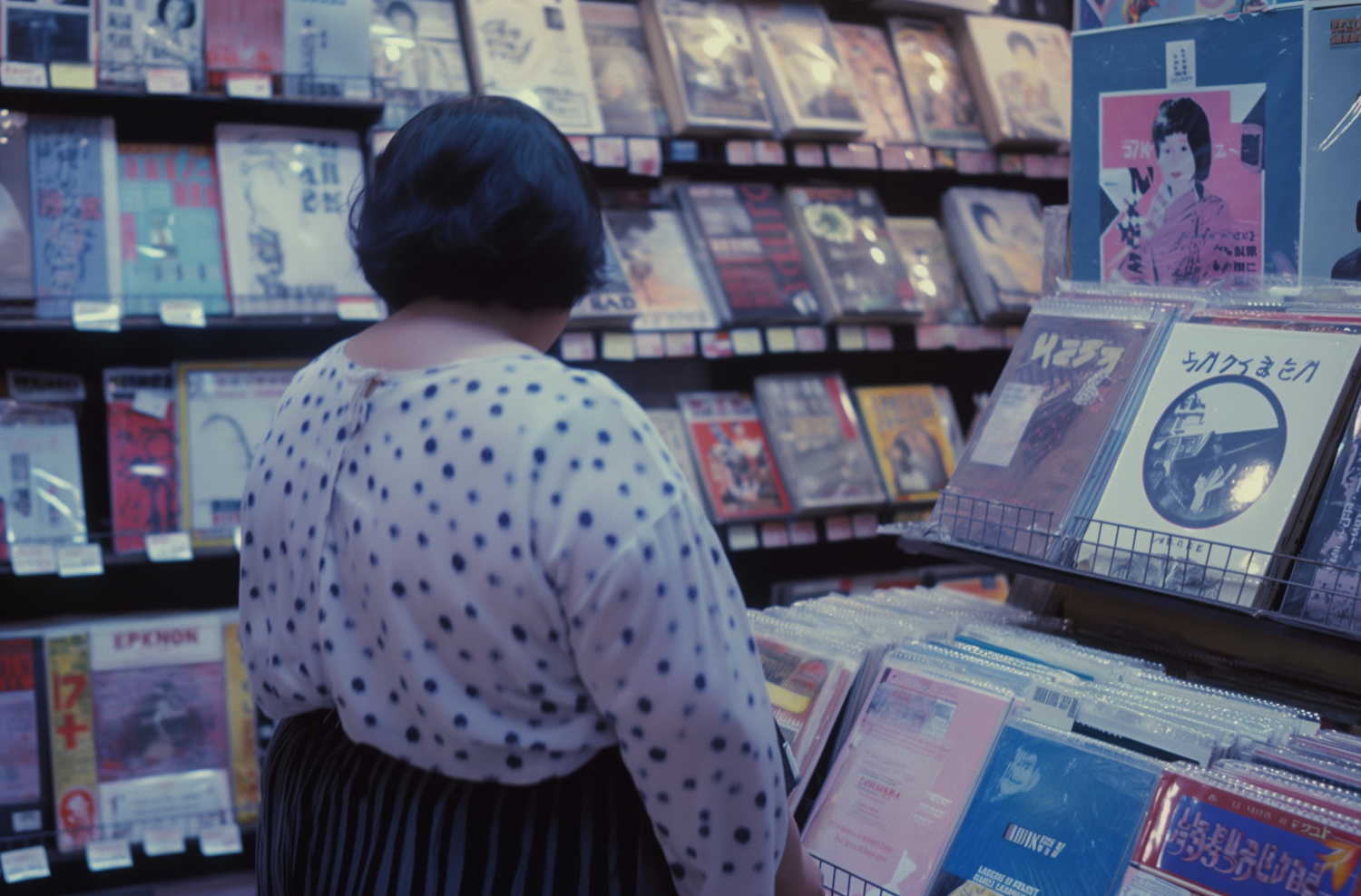 Woman Perusing Records in Music Store