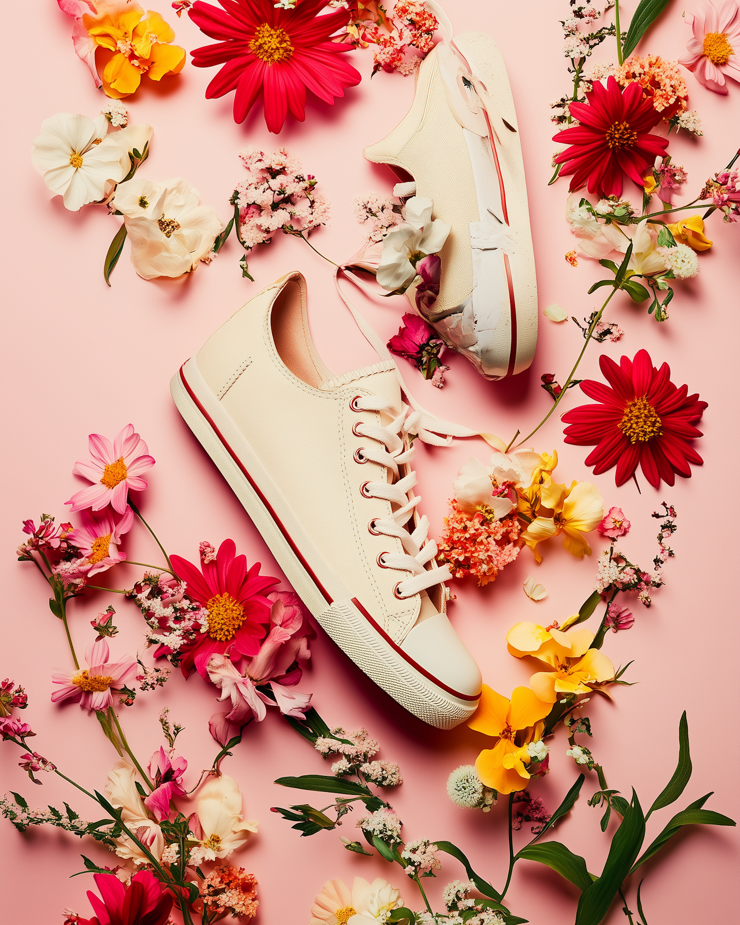 Cream Sneakers with Flowers