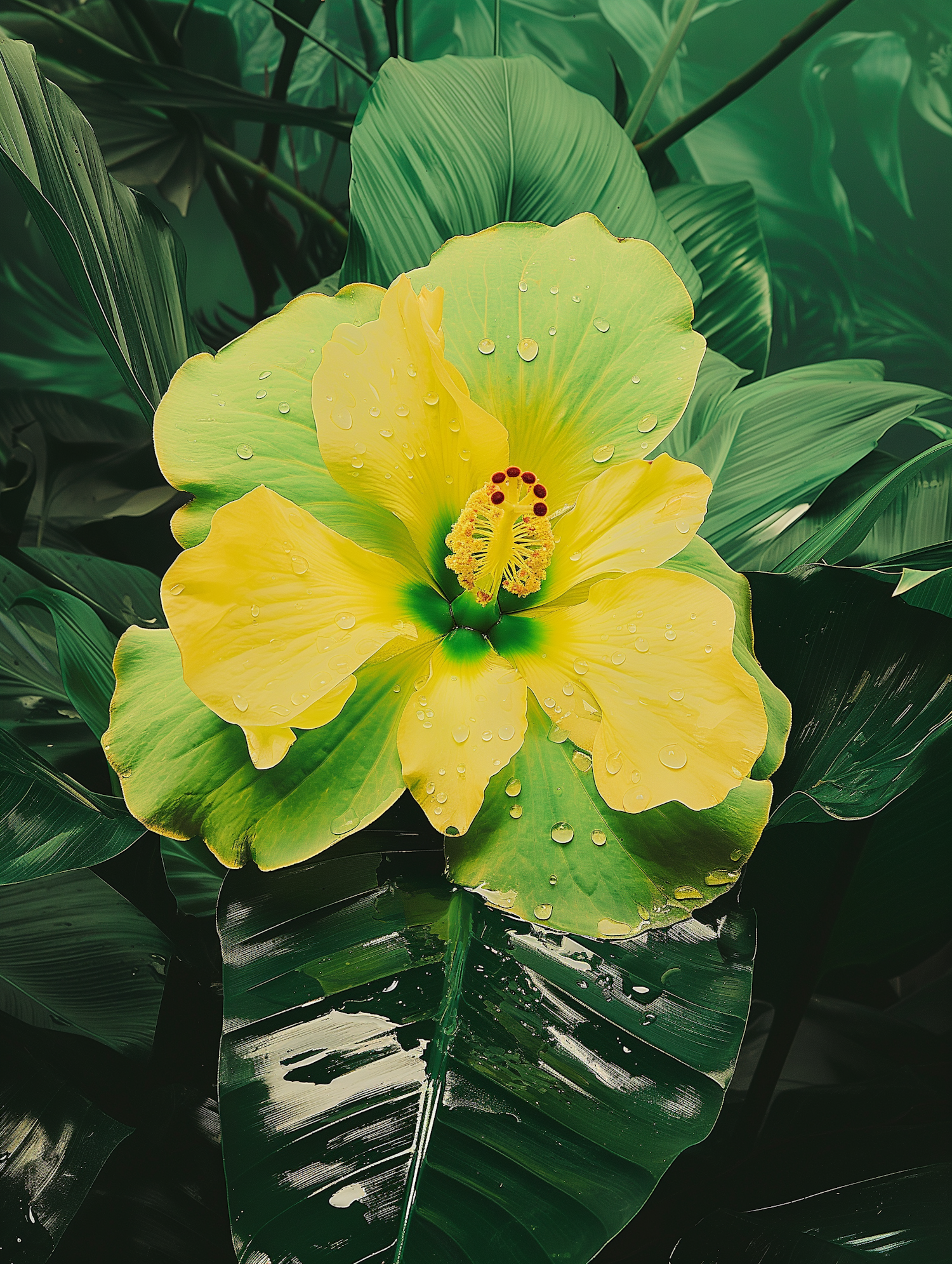 Vibrant Yellow Hibiscus with Dewdrops